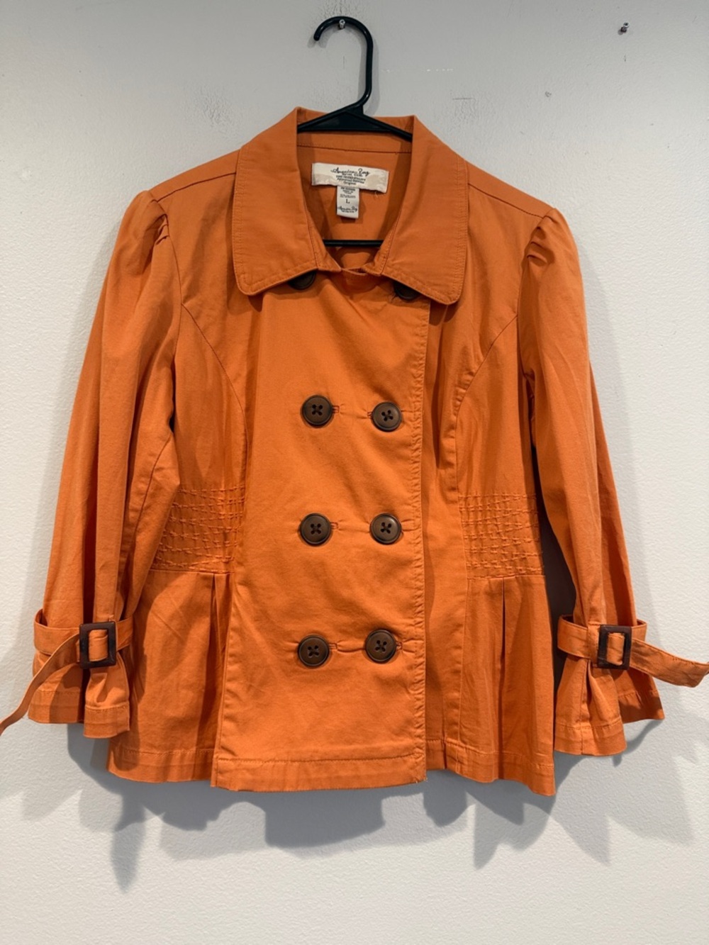 American Rag Orange Double-Breasted Lightweight Coat with Embroidered Details